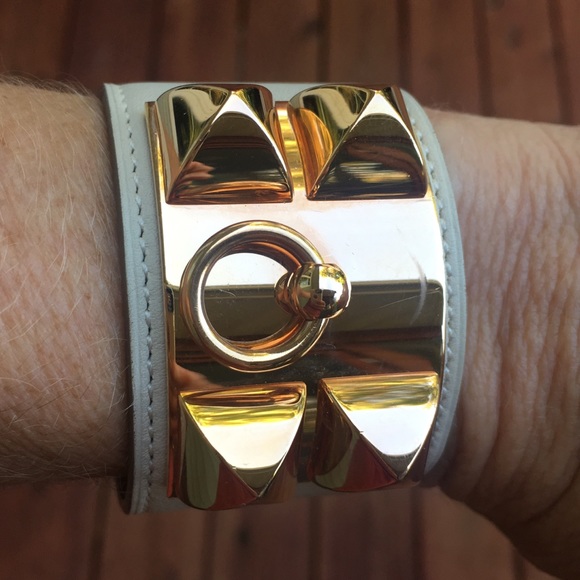 HERMÈS CDC Chalk + RoseGold Swift Leather Bracelet - Picture 4 of 8